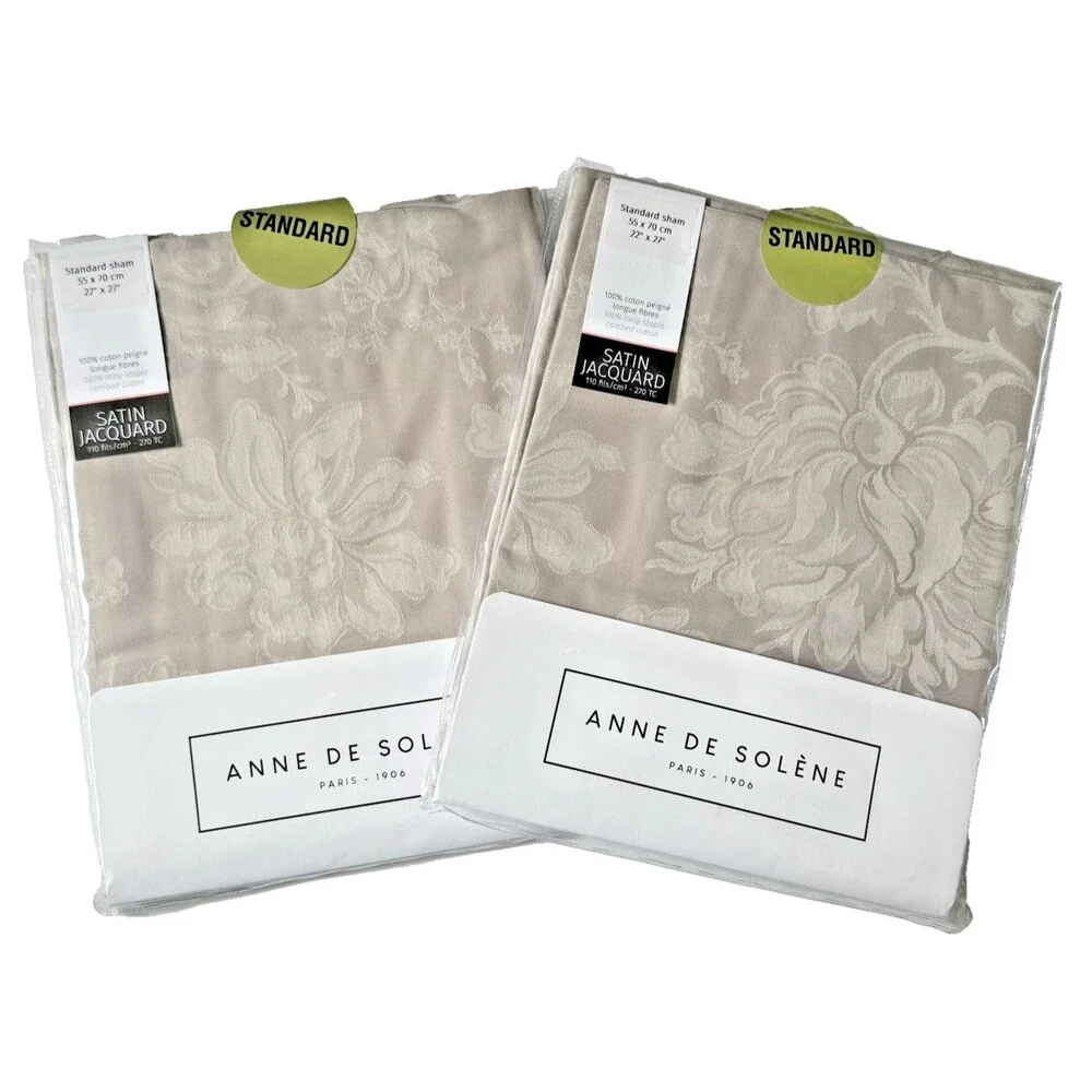 Anne De Solene Calliope Standard Shams Set of 2 Satin Jacquard Cotton Gray Sham